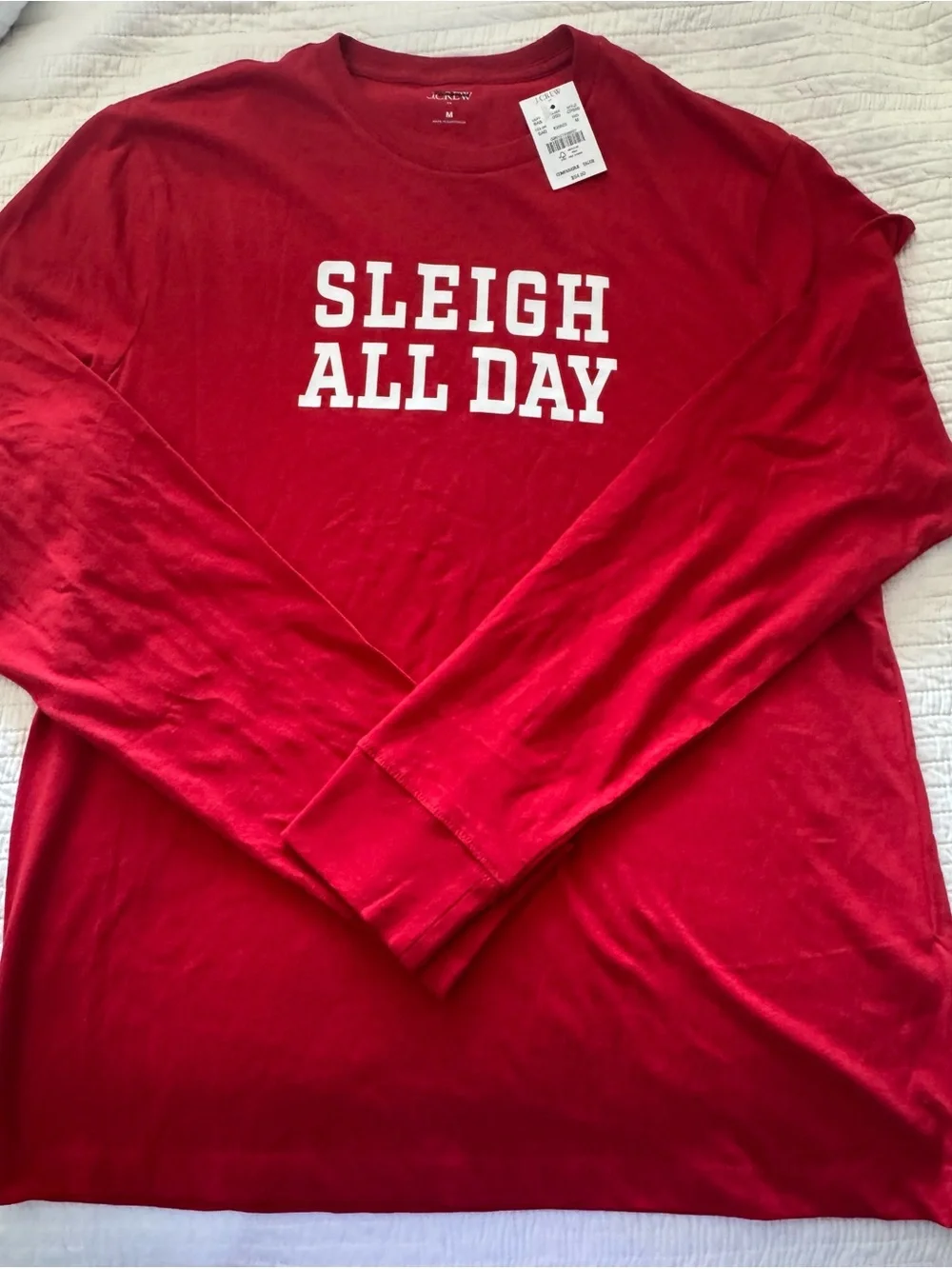 New! J. Crew 100% Cotton Sleigh All Day Graphic Long-Sleeve Top Red
